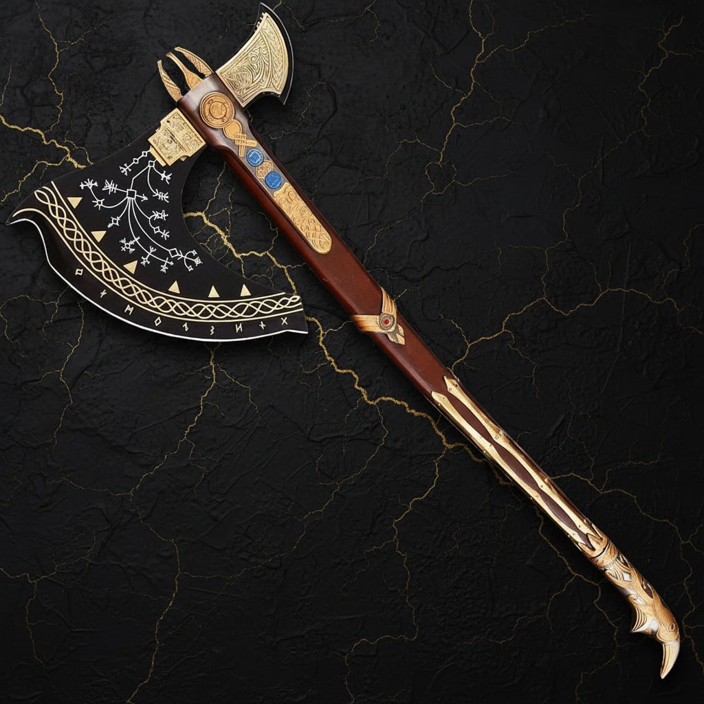 Handmade Viking Battle Axe Carbon Steel Medieval Fantasy Costume Prop Gold (1 of 6)