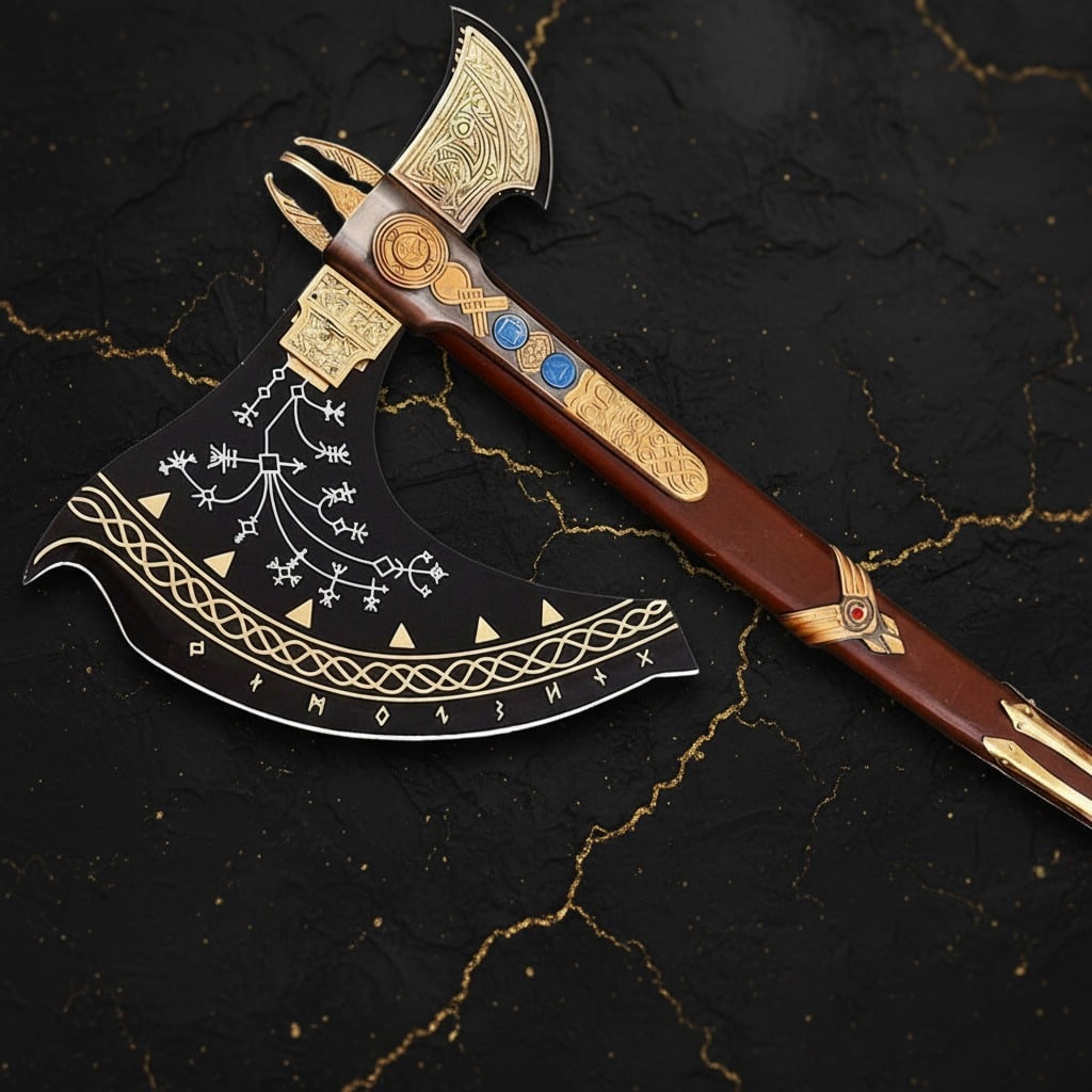 Handmade Viking Battle Axe Carbon Steel Medieval Fantasy Costume Prop Gold - 3