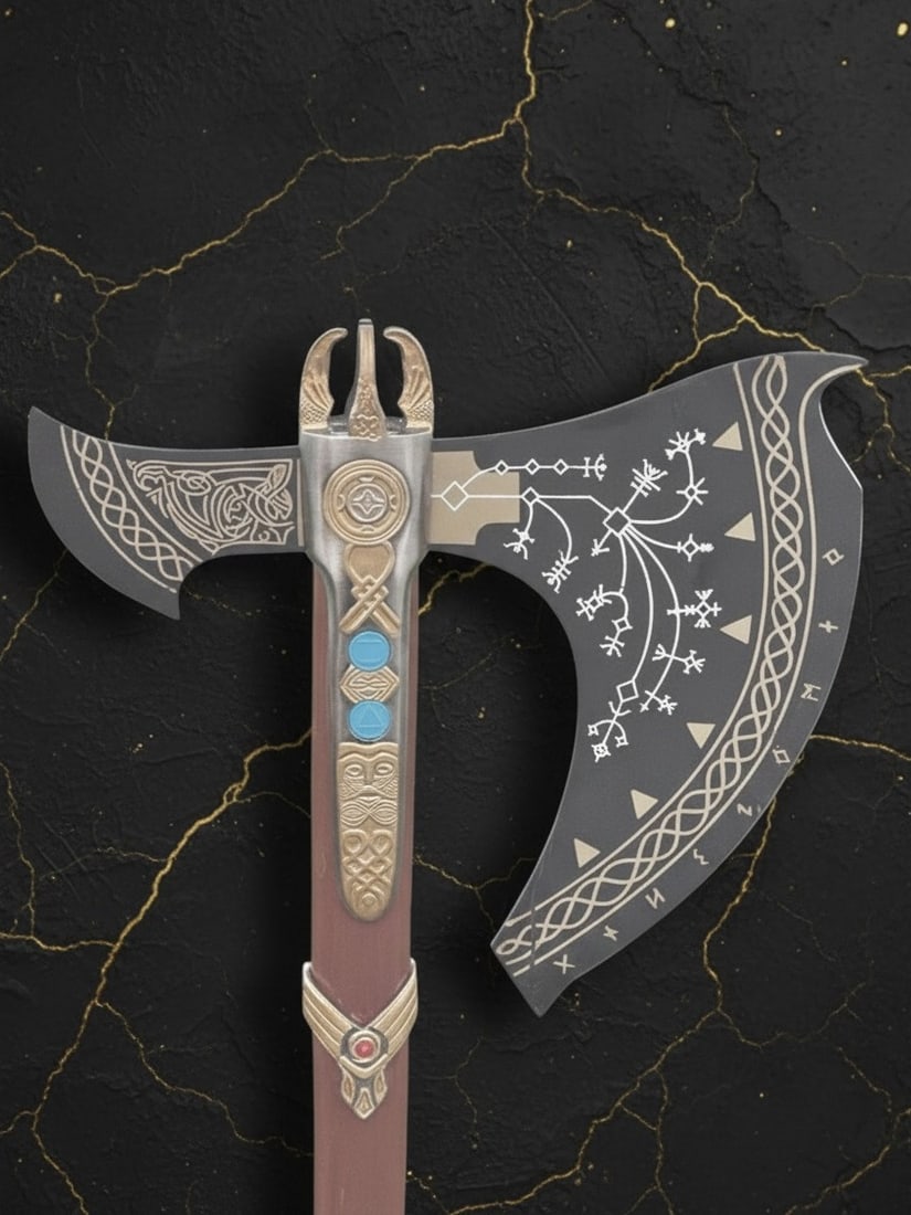 Handmade Viking Battle Axe Carbon Steel Medieval Fantasy Costume Prop Gold - 4