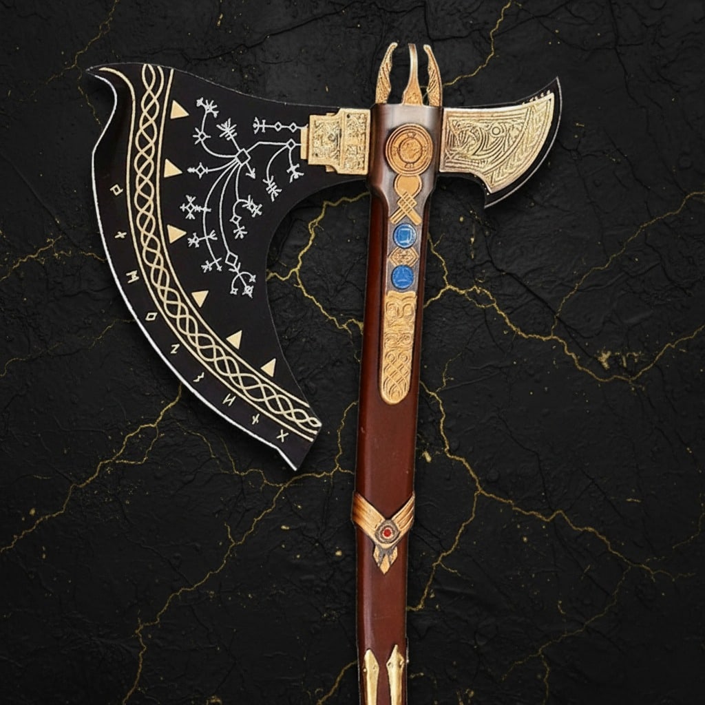 Handmade Viking Battle Axe Carbon Steel Medieval Fantasy Costume Prop Gold - 5