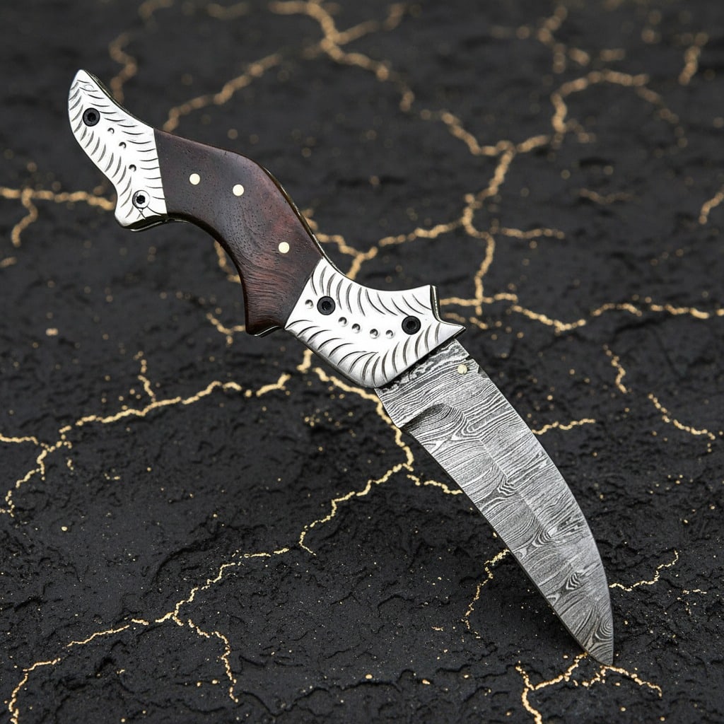 Handcrafted Damascus Steel Folding Karambit Tactical Pocket Blade Knife - 2