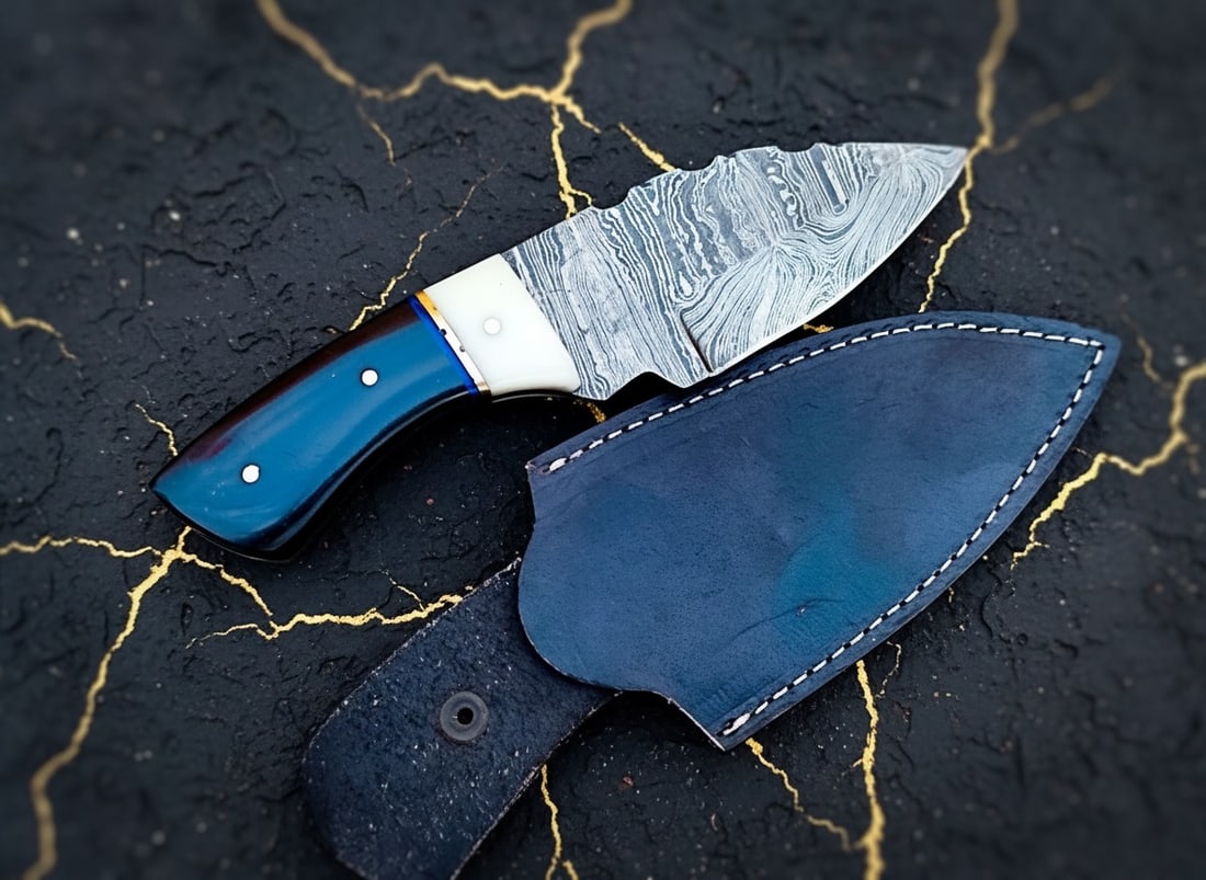 Handmade Damascus Steel EDC Survival Fixed Blade Neck Knife with Sheath - 2