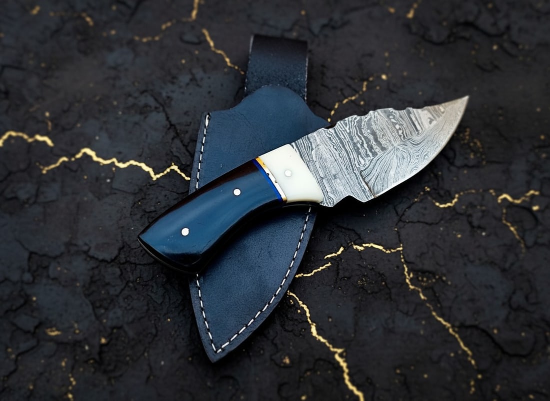 Handmade Damascus Steel EDC Survival Fixed Blade Neck Knife with Sheath - 3