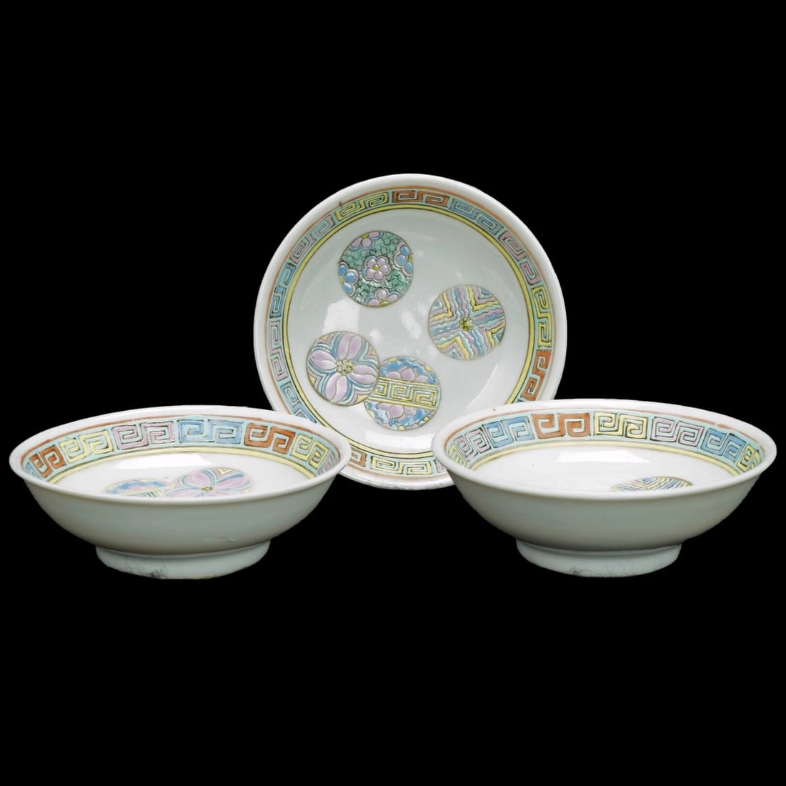 Three Chinese Republic Silk Ball Sauce Dishes (1 of 6)