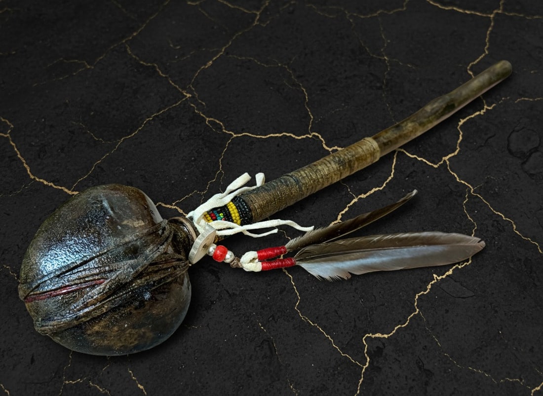 14" Native American Stone Tomahawk Beaded Rustic Western Decor (1 of 2)