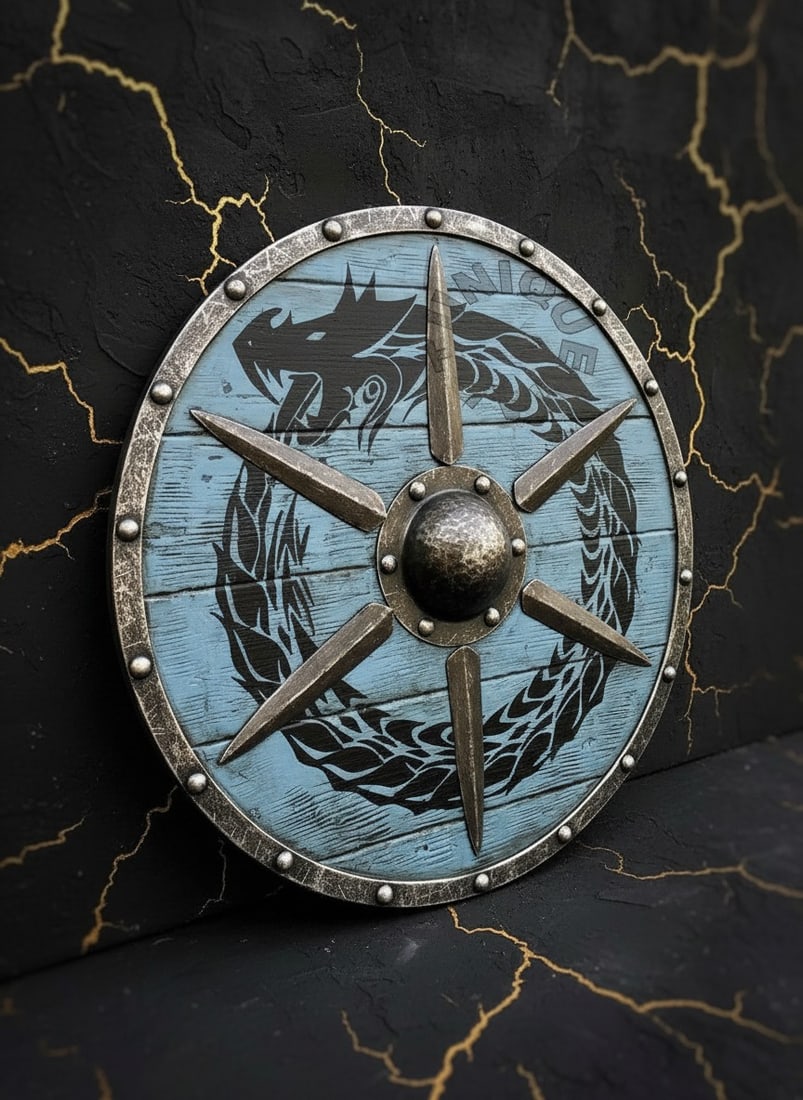 Handcrafted Norse Aegishjalmur Shield Wooden Round Viking Runes LARP Gear - 2