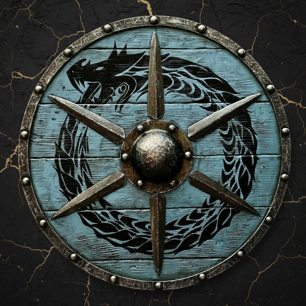 Handcrafted Norse Aegishjalmur Shield Wooden Round Viking Runes LARP Gear - 3
