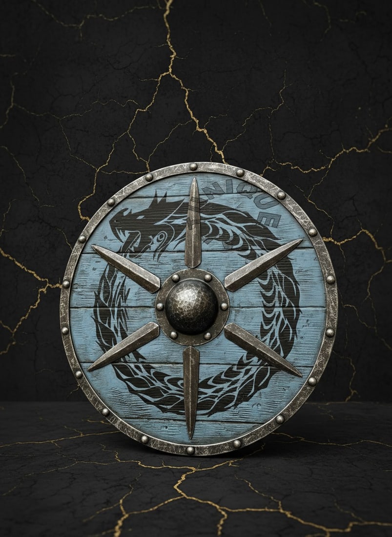 Handcrafted Norse Aegishjalmur Shield Wooden Round Viking Runes LARP Gear - 4