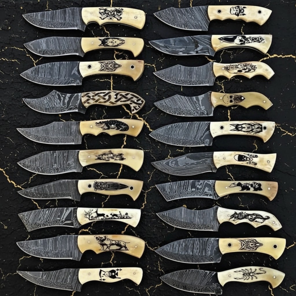 20pc Handmade Damascus Steel Skinner Knives 8in Bone Handle with Sheaths (1 of 3)