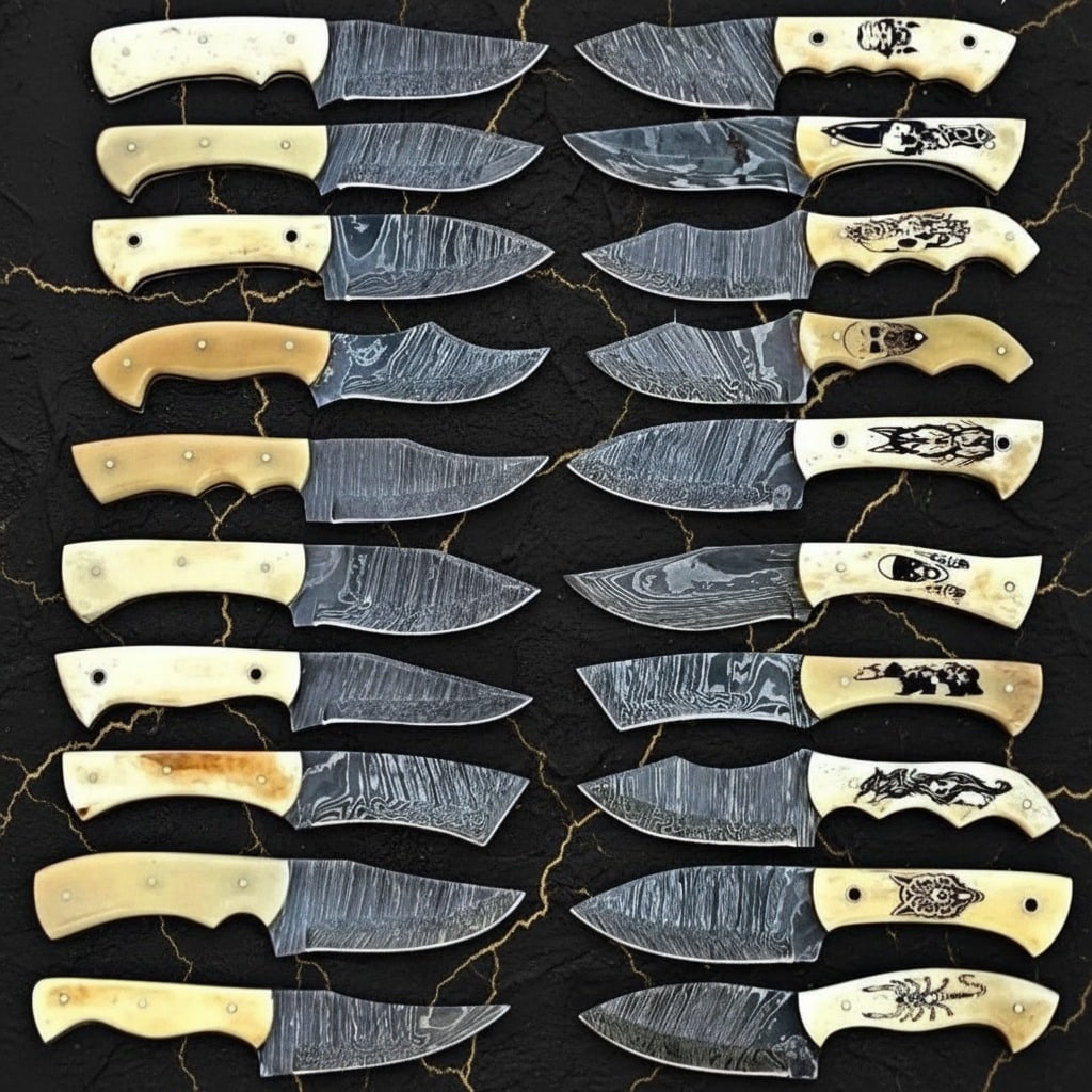 20pc Handmade Damascus Steel Skinner Knives 8in Bone Handle with Sheaths - 2