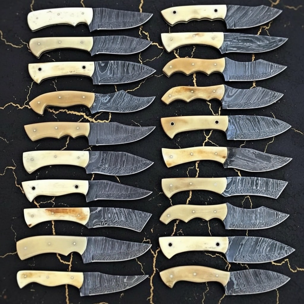 20pc Handmade Damascus Steel Skinner Knives 8in Bone Handle with Sheaths - 3