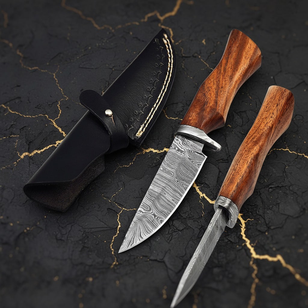 Hand-Forged Damascus Steel Fixed Blade Hunting Knife with Custom Bolster (1 of 5)