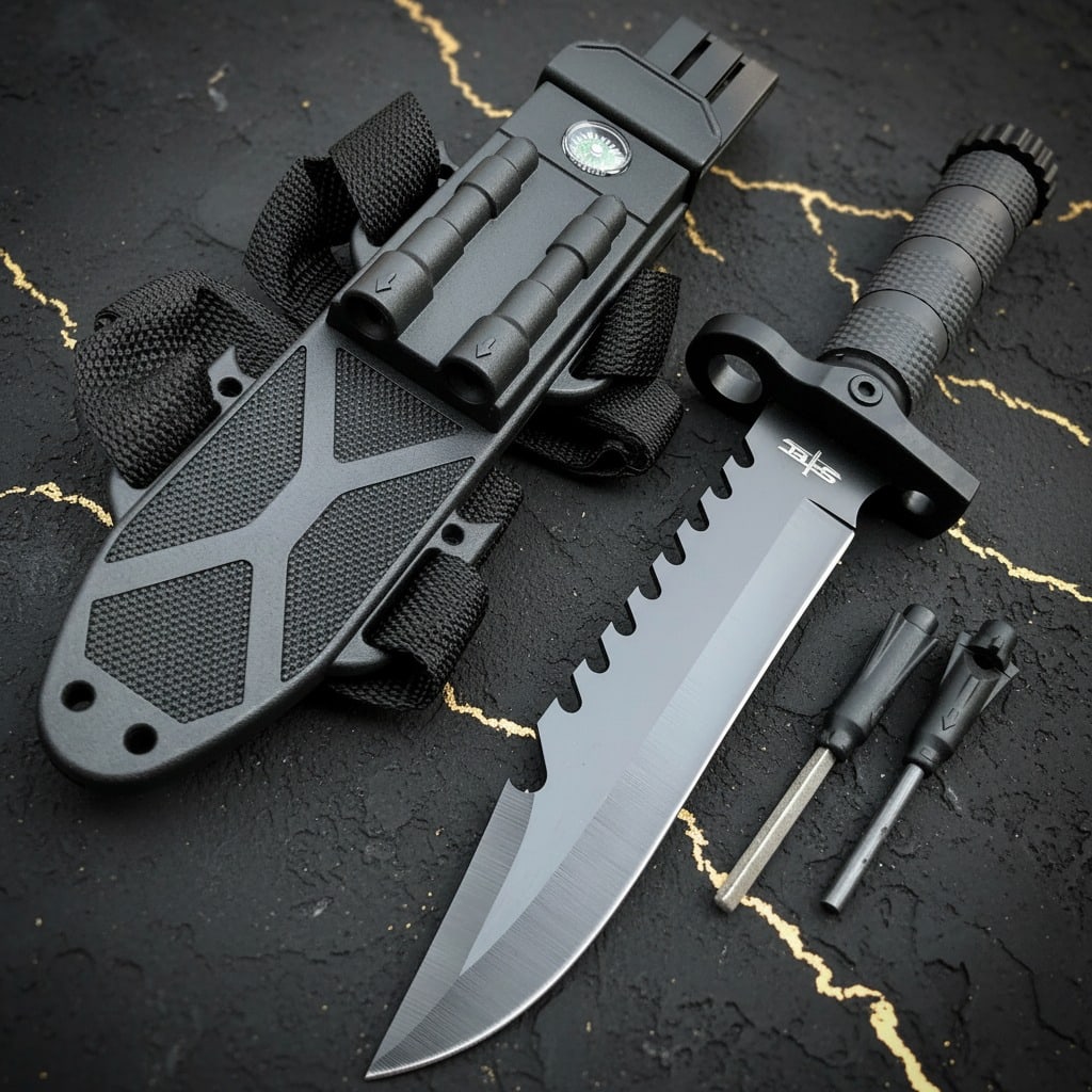 12.5" Fixed Blade Survival Knife Tactical Hunting Gear w/ Fire Starter (1 of 5)