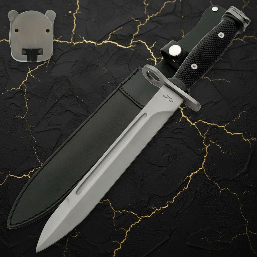 14" Stainless Steel Fixed Blade Bayonet Military Combat Knife with Sheath: Title:14" Stainless Steel Fixed Blade Bayonet Military Combat Knife with Sheath Description:This tactical fixed blade knife is designed for utility and performance. It features a durable stainless ste