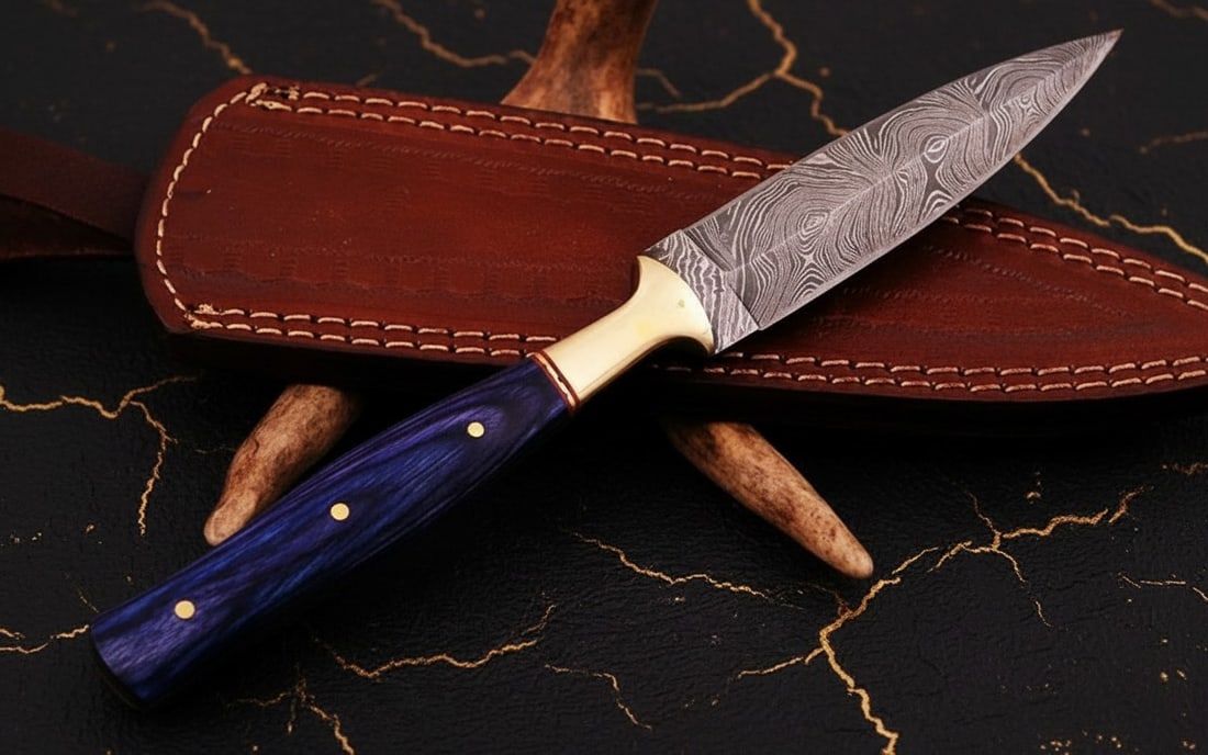 Handmade Damascus Steel Double-Edge Combat Boot Knife Tactical Survival Tool (1 of 3)