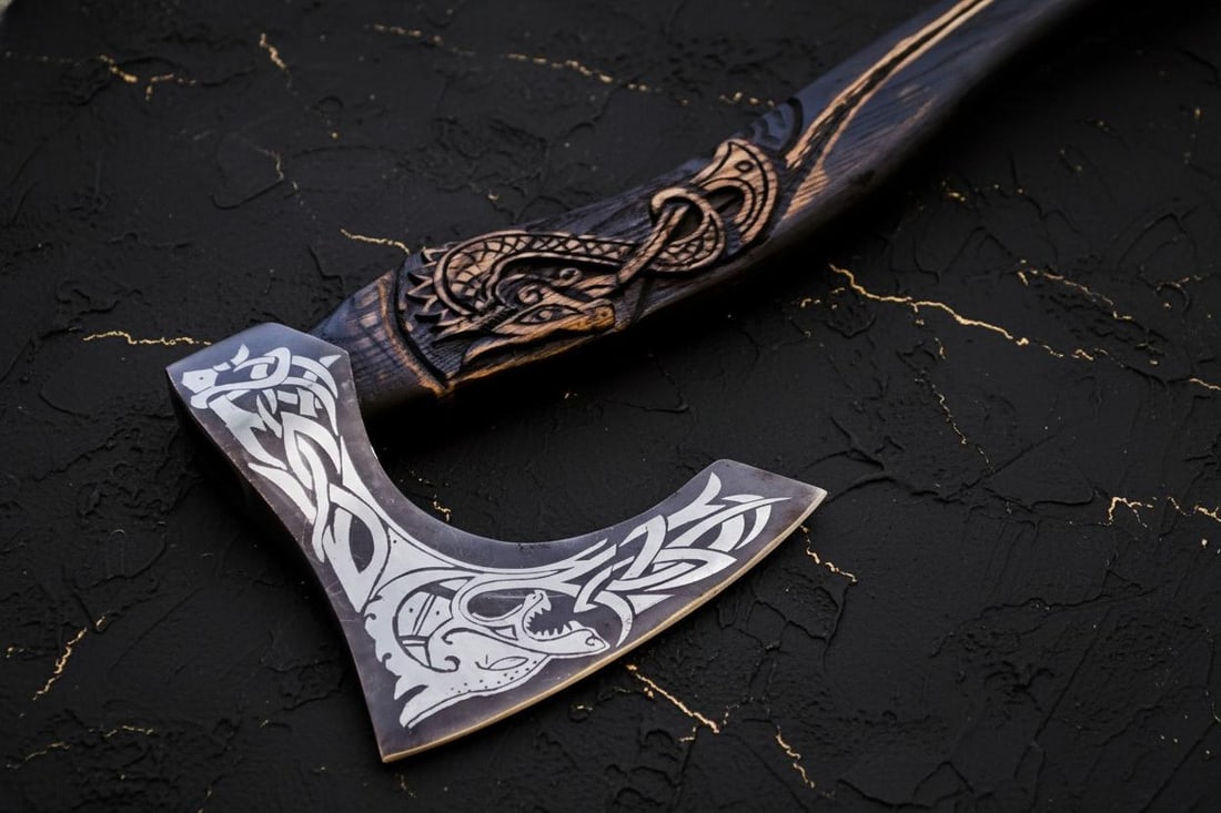 Handmade Carbon Steel Viking Axe Bearded Throwing Hatchet with Leather Sheath - 5