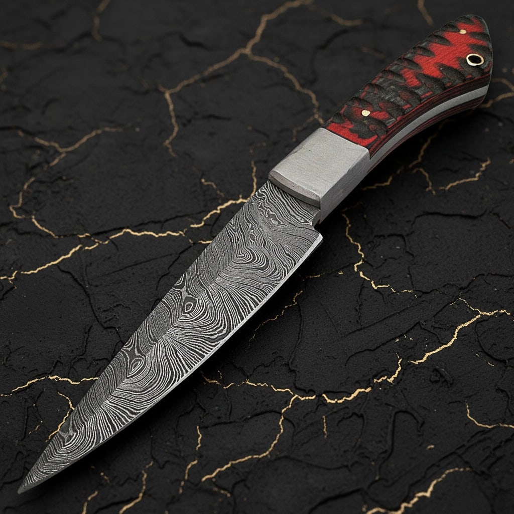 Custom Damascus 1095 Steel Fixed Blade Knife Handcrafted Frost Wood Handle - 3