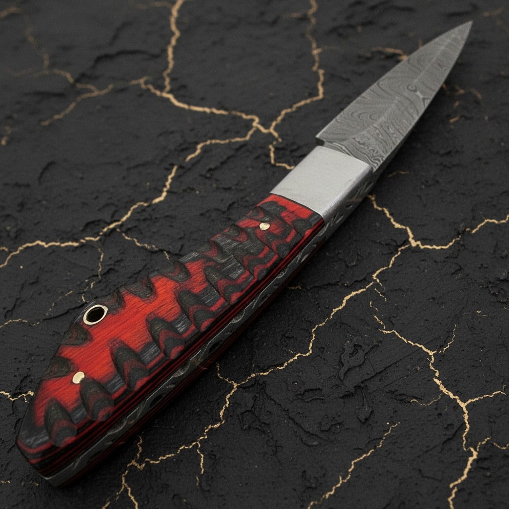 Custom Damascus 1095 Steel Fixed Blade Knife Handcrafted Frost Wood Handle - 4