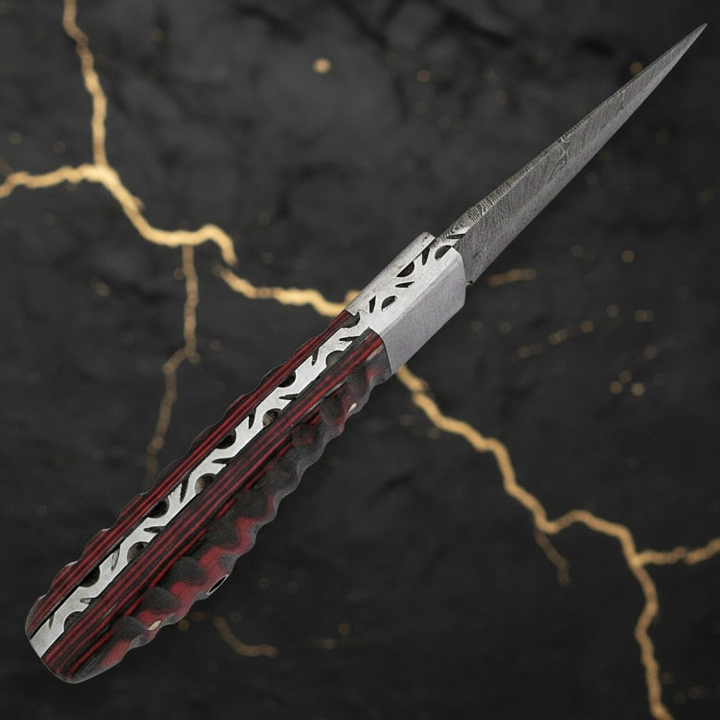 Custom Damascus 1095 Steel Fixed Blade Knife Handcrafted Frost Wood Handle - 5
