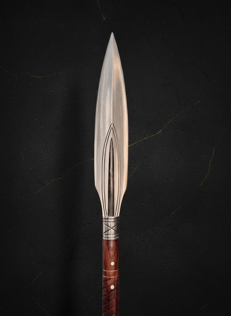 32 Inch Hand Forged Koseph Spear, African Viking Style Carbon Steel LARP Weapon - 2