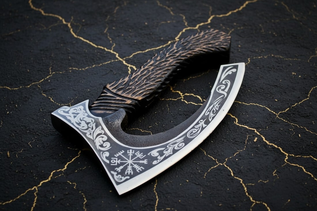 14" Hand-Forged Viking Pizza Axe Bearded Camping Hatchet With Leather Sheath - 6