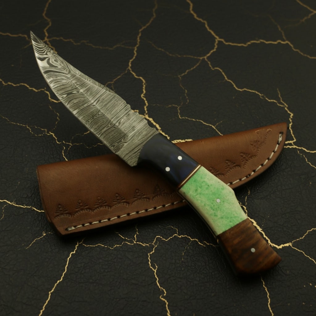 Hand Forged Damascus Steel Bowie Skinner Knife With Leather Sheath - 2