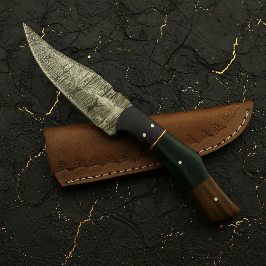 Hand-Forged Damascus Steel Bowie Skinner Knife w/ Leather Sheath Fixed Blade (1 of 6)