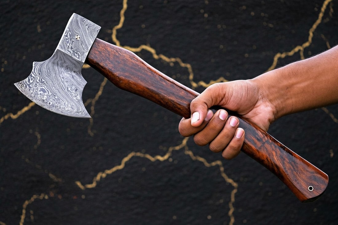Hand Forged Damascus Steel Viking Axe Custom Throwing Hatchet Tomahawk - 4