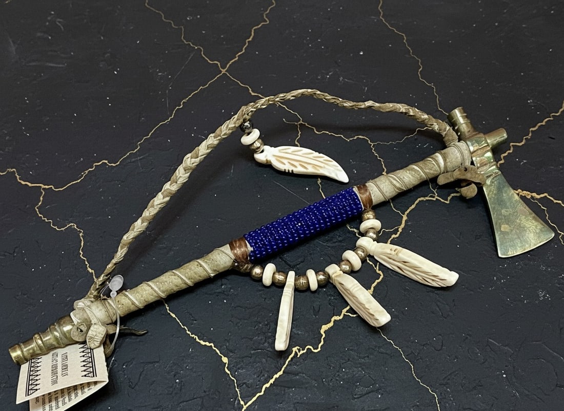 8" Navajo Native American Brass Tomahawk Pipe Beaded Ceremonial Decor (1 of 1)