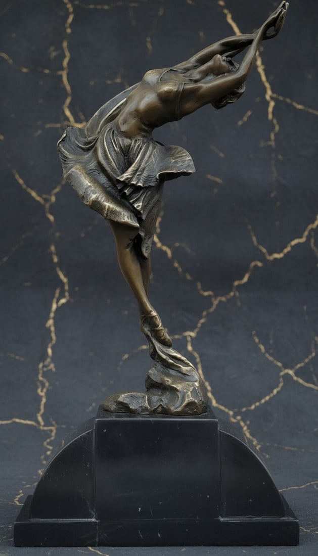 Art Deco Style Bronze Dancer Lady Ribbon Sculpture Hot Cast Statue European: Title:Art Deco Style Bronze Dancer Lady Ribbon Sculpture Hot Cast Statue European Description:This exquisite bronze sculpture captures the grace and fluidity of a nude aerialist as she leaps into the