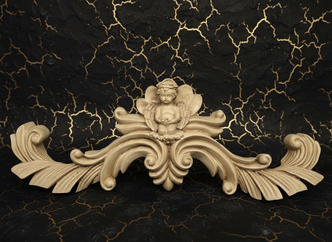 21" Vintage Cherub Door Pediment Wall Plaque Cream Composite Relief Decor (1 of 8)