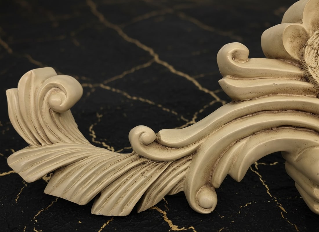 21" Vintage Cherub Door Pediment Wall Plaque Cream Composite Relief Decor - 3
