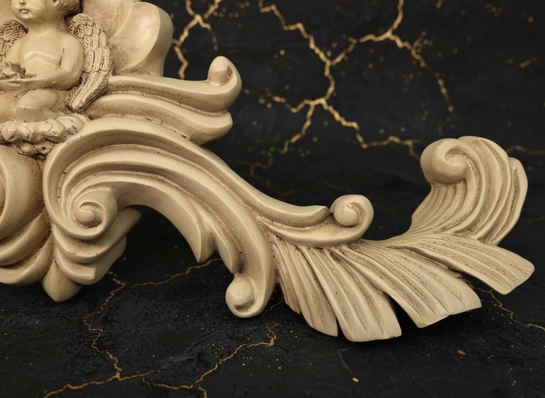 21" Vintage Cherub Door Pediment Wall Plaque Cream Composite Relief Decor - 4
