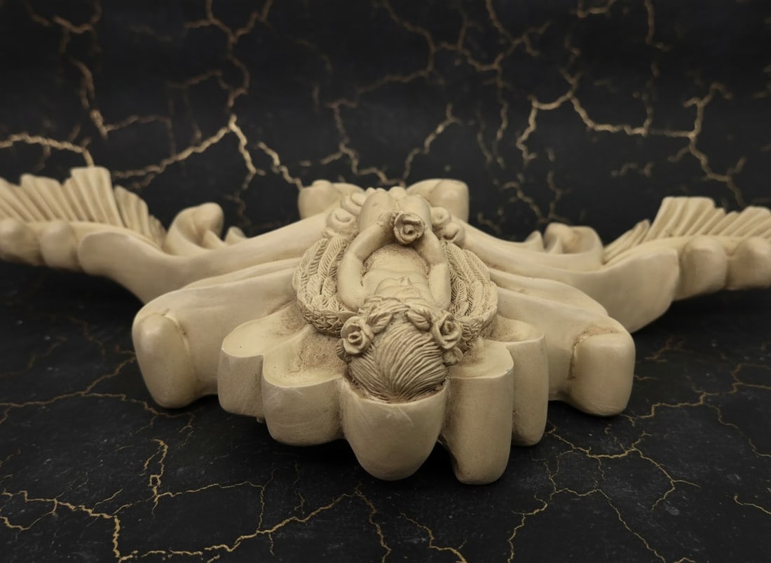 21" Vintage Cherub Door Pediment Wall Plaque Cream Composite Relief Decor - 7