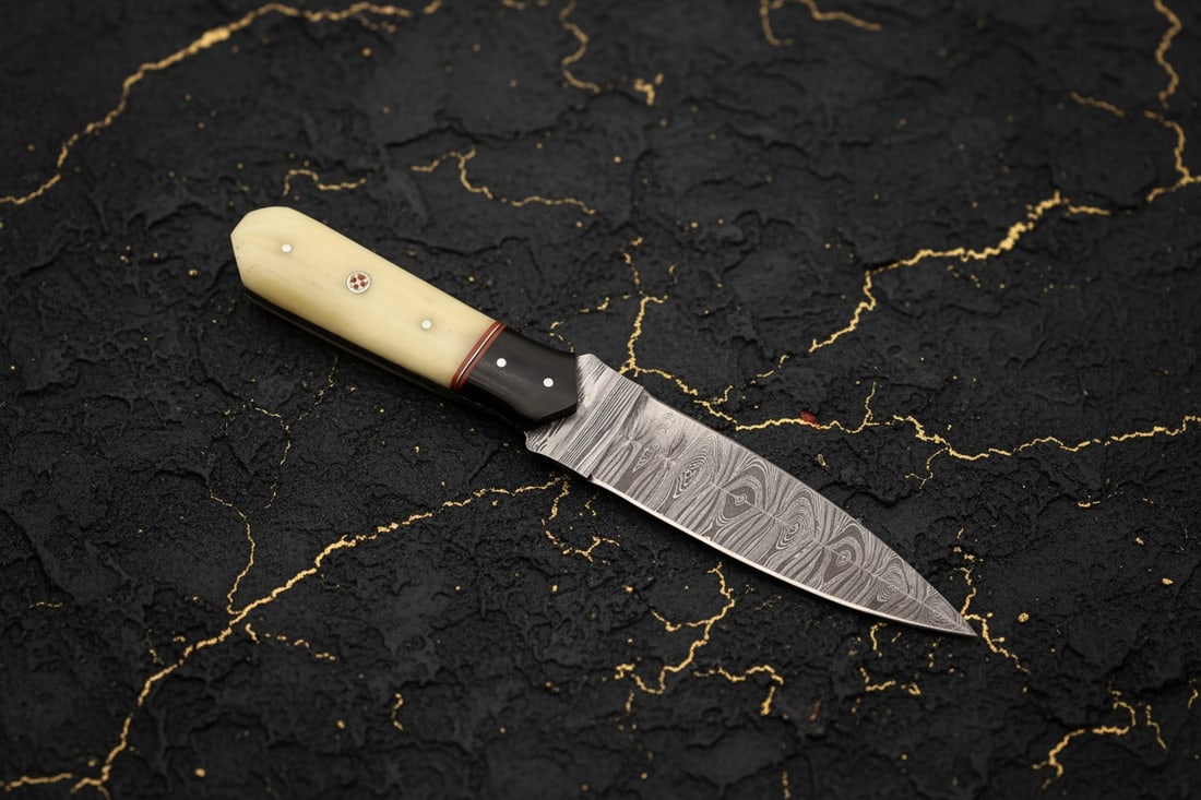 Hand Forged Damascus Steel Dagger Bone Pakkawood Handle Hunting Knife - 2