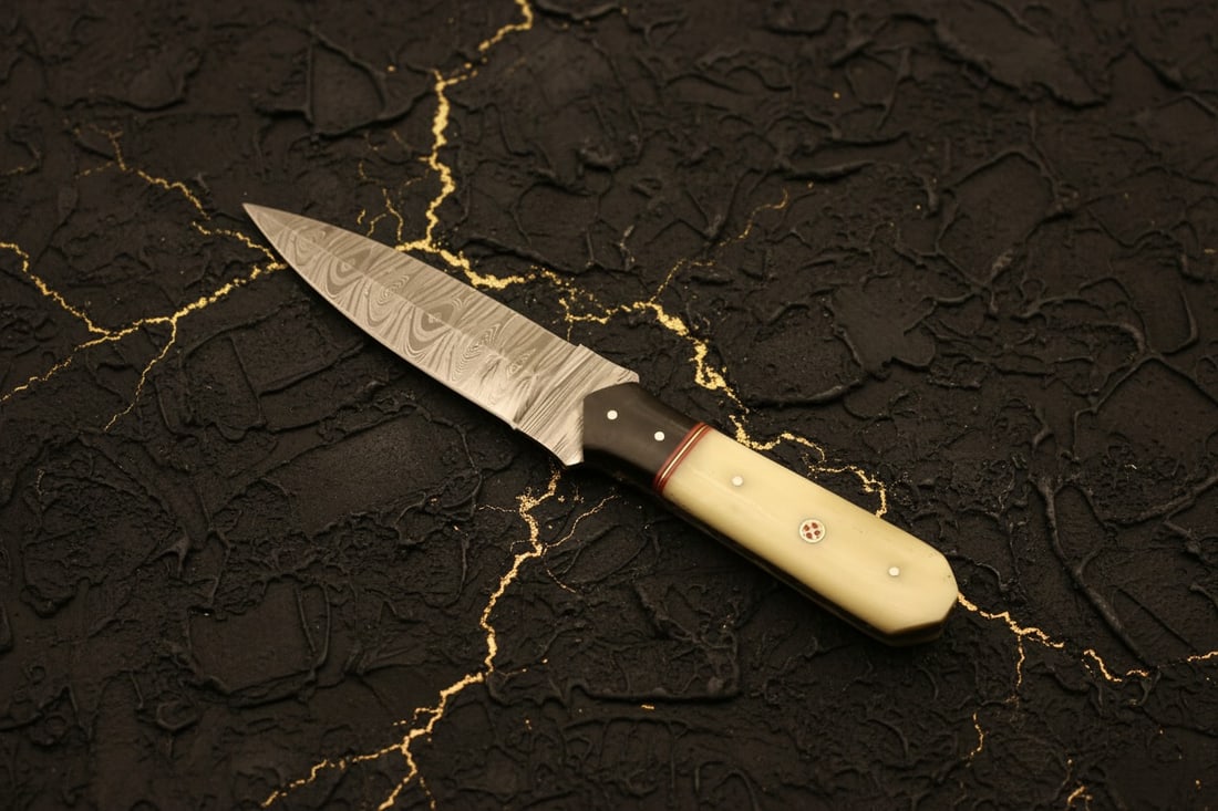 Hand Forged Damascus Steel Dagger Bone Pakkawood Handle Hunting Knife - 3