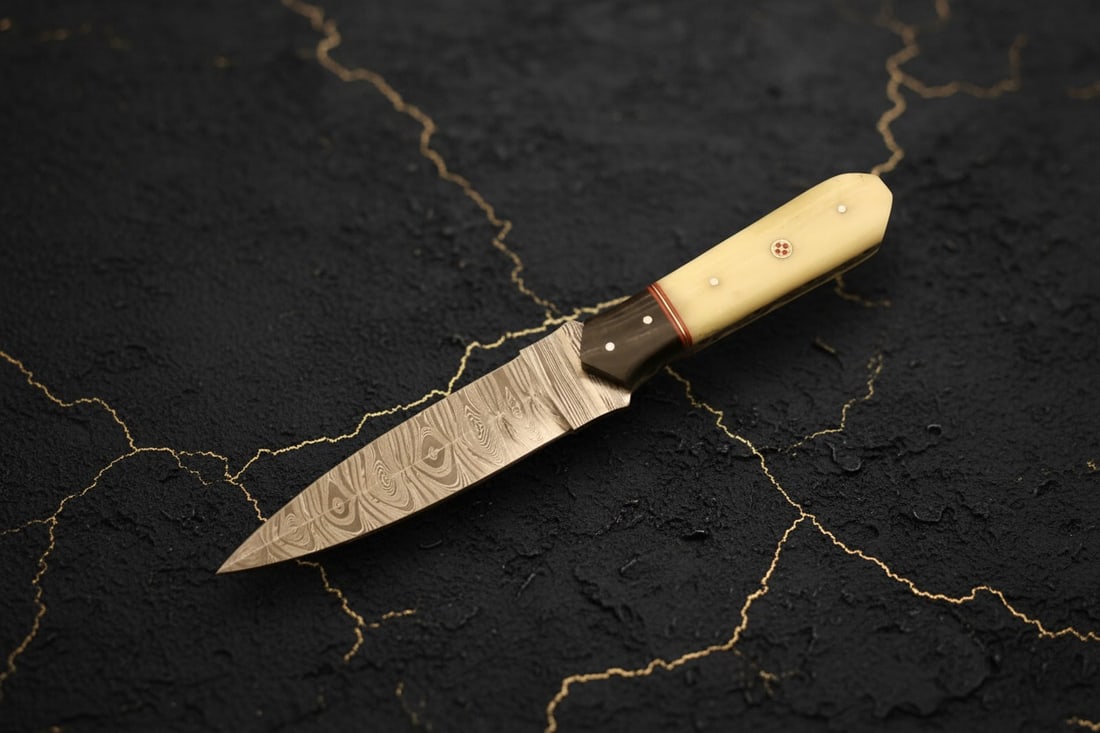 Hand Forged Damascus Steel Dagger Bone Pakkawood Handle Hunting Knife - 4