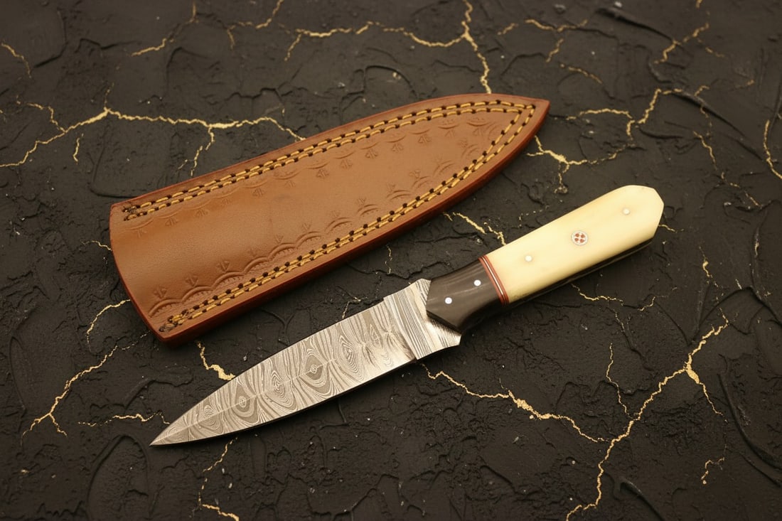 Hand Forged Damascus Steel Dagger Bone Pakkawood Handle Hunting Knife - 5
