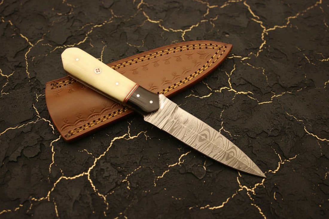 Hand Forged Damascus Steel Dagger Bone Pakkawood Handle Hunting Knife - 6