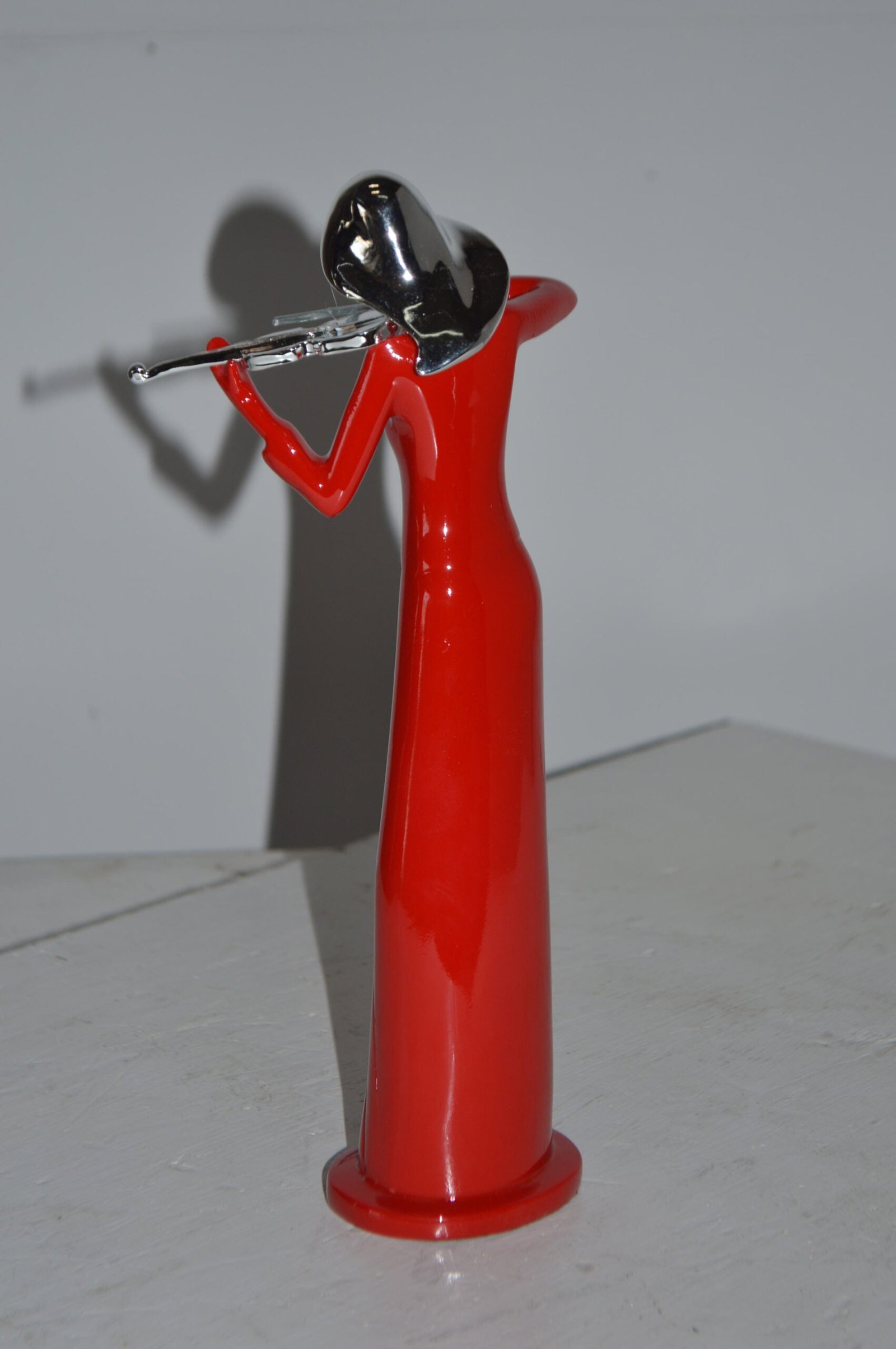 Women Playing the Violin Red and Chrome Resin Statue - Size: 5"L x 4"W x 12"H. - 10