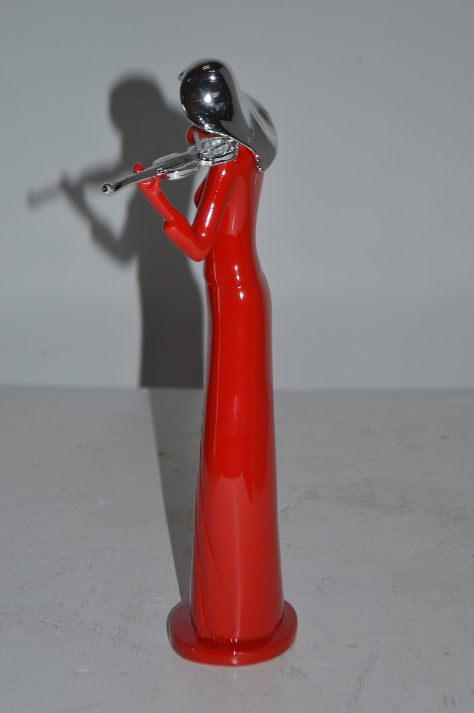 Women Playing the Violin Red and Chrome Resin Statue - Size: 5"L x 4"W x 12"H. - 11