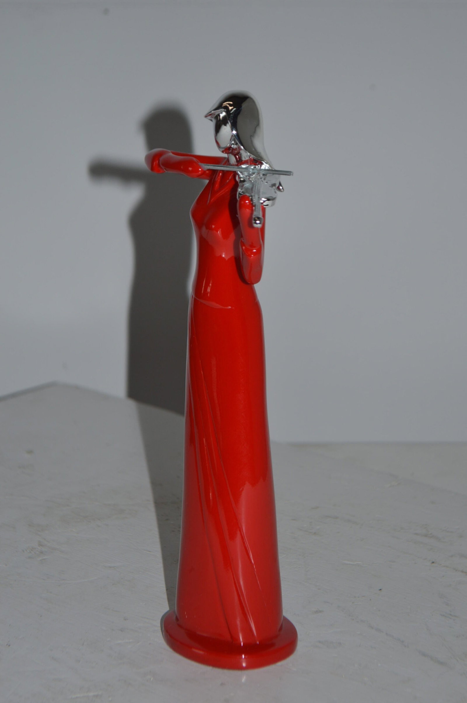 Women Playing the Violin Red and Chrome Resin Statue - Size: 5"L x 4"W x 12"H. - 12