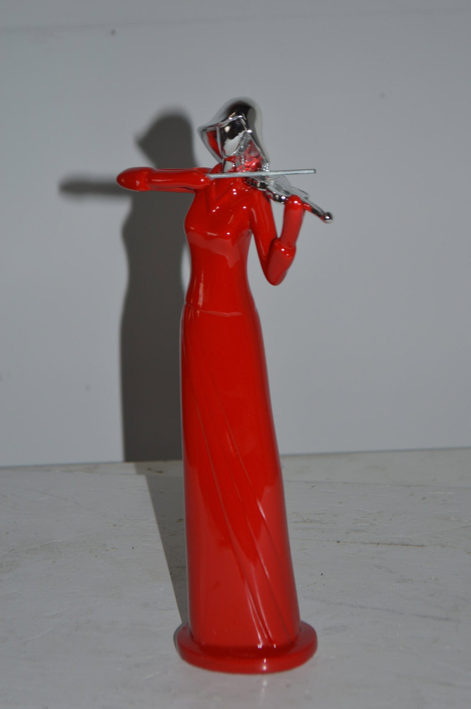 Women Playing the Violin Red and Chrome Resin Statue - Size: 5"L x 4"W x 12"H. - 13