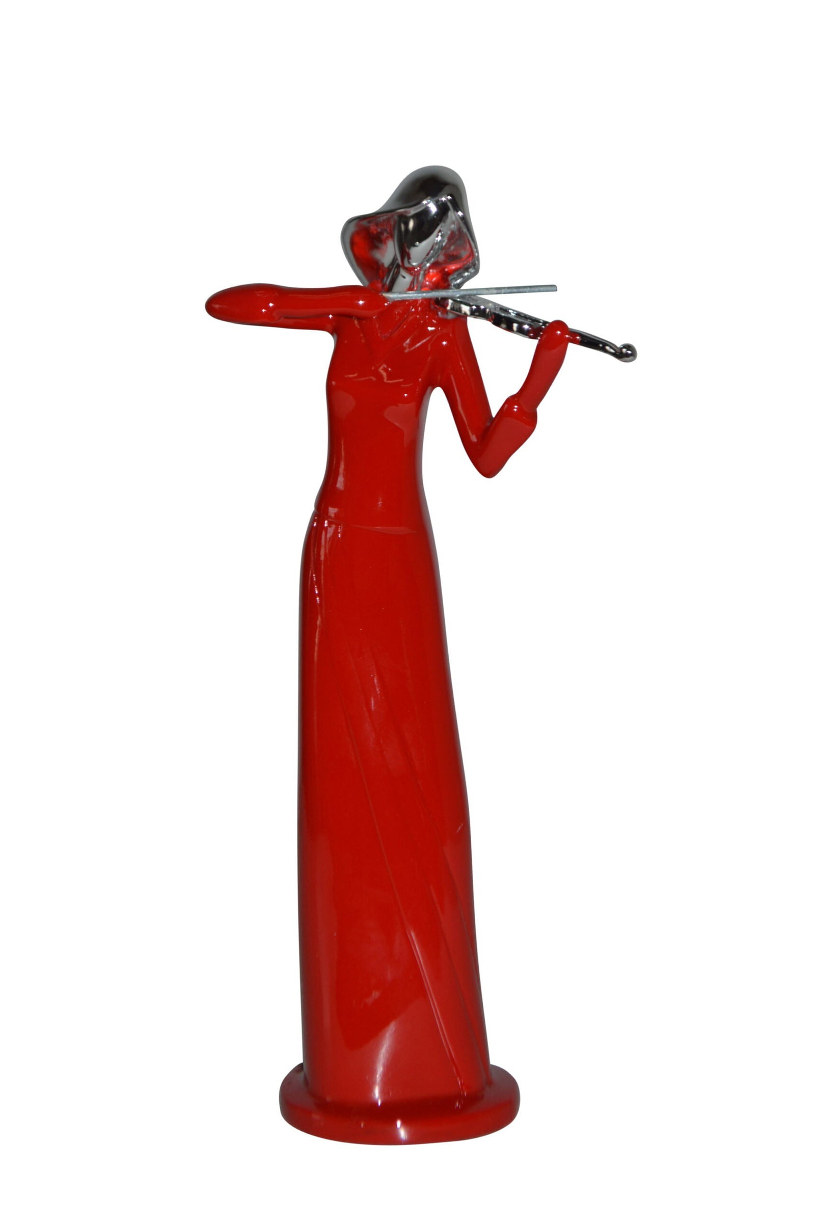 Women Playing the Violin Red and Chrome Resin Statue - Size: 5"L x 4"W x 12"H. - 3