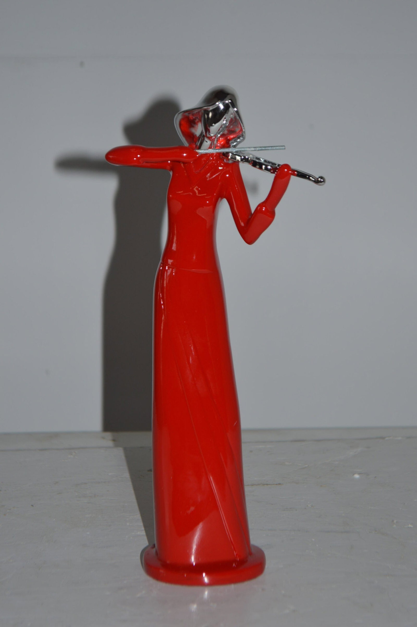 Women Playing the Violin Red and Chrome Resin Statue - Size: 5"L x 4"W x 12"H. - 4