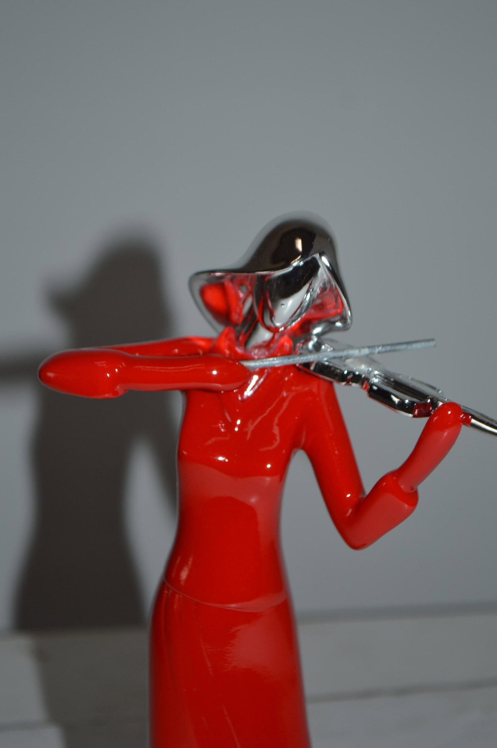 Women Playing the Violin Red and Chrome Resin Statue - Size: 5"L x 4"W x 12"H. - 5