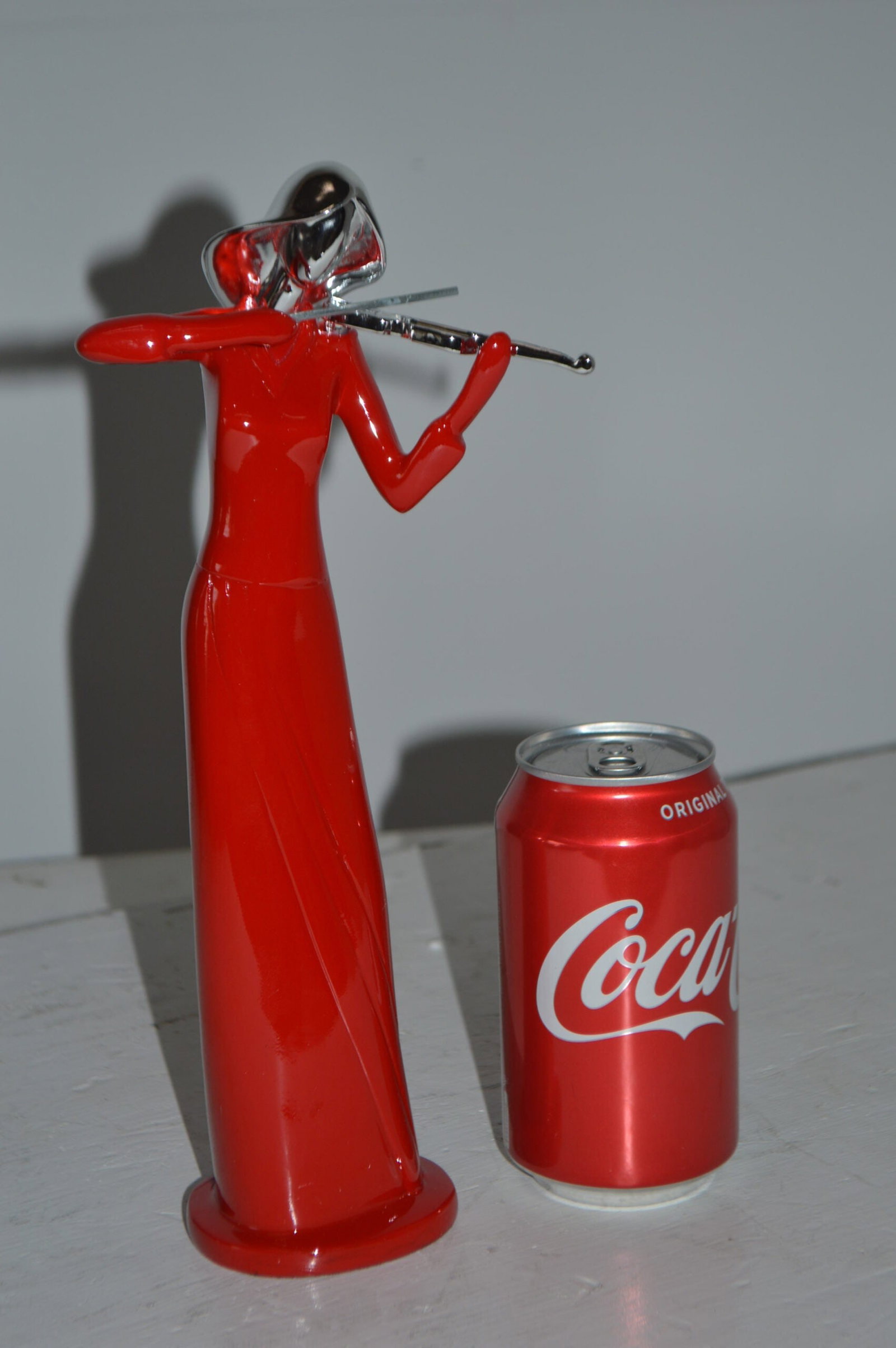 Women Playing the Violin Red and Chrome Resin Statue - Size: 5"L x 4"W x 12"H. - 6