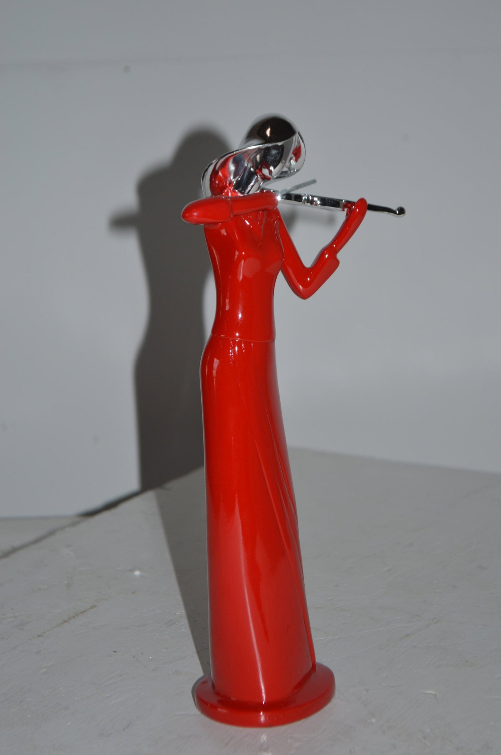 Women Playing the Violin Red and Chrome Resin Statue - Size: 5"L x 4"W x 12"H. - 7