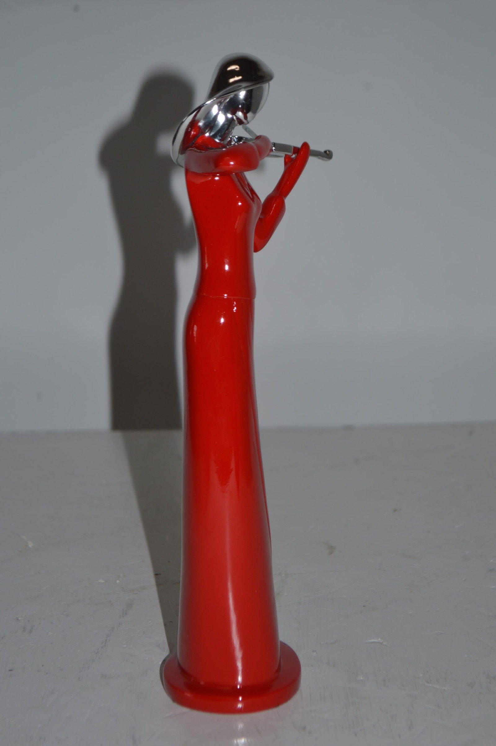 Women Playing the Violin Red and Chrome Resin Statue - Size: 5"L x 4"W x 12"H. - 8