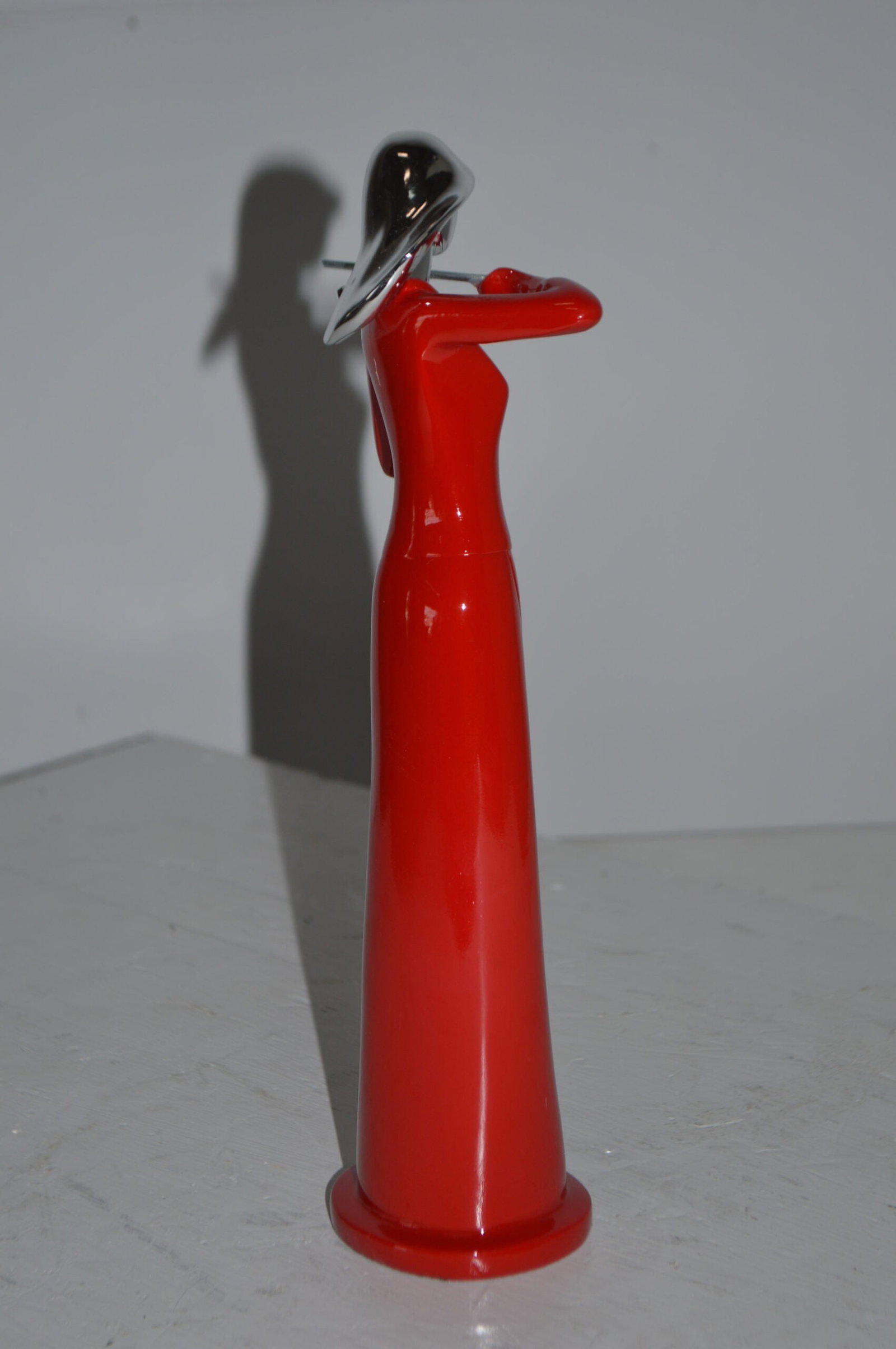 Women Playing the Violin Red and Chrome Resin Statue - Size: 5"L x 4"W x 12"H. - 9